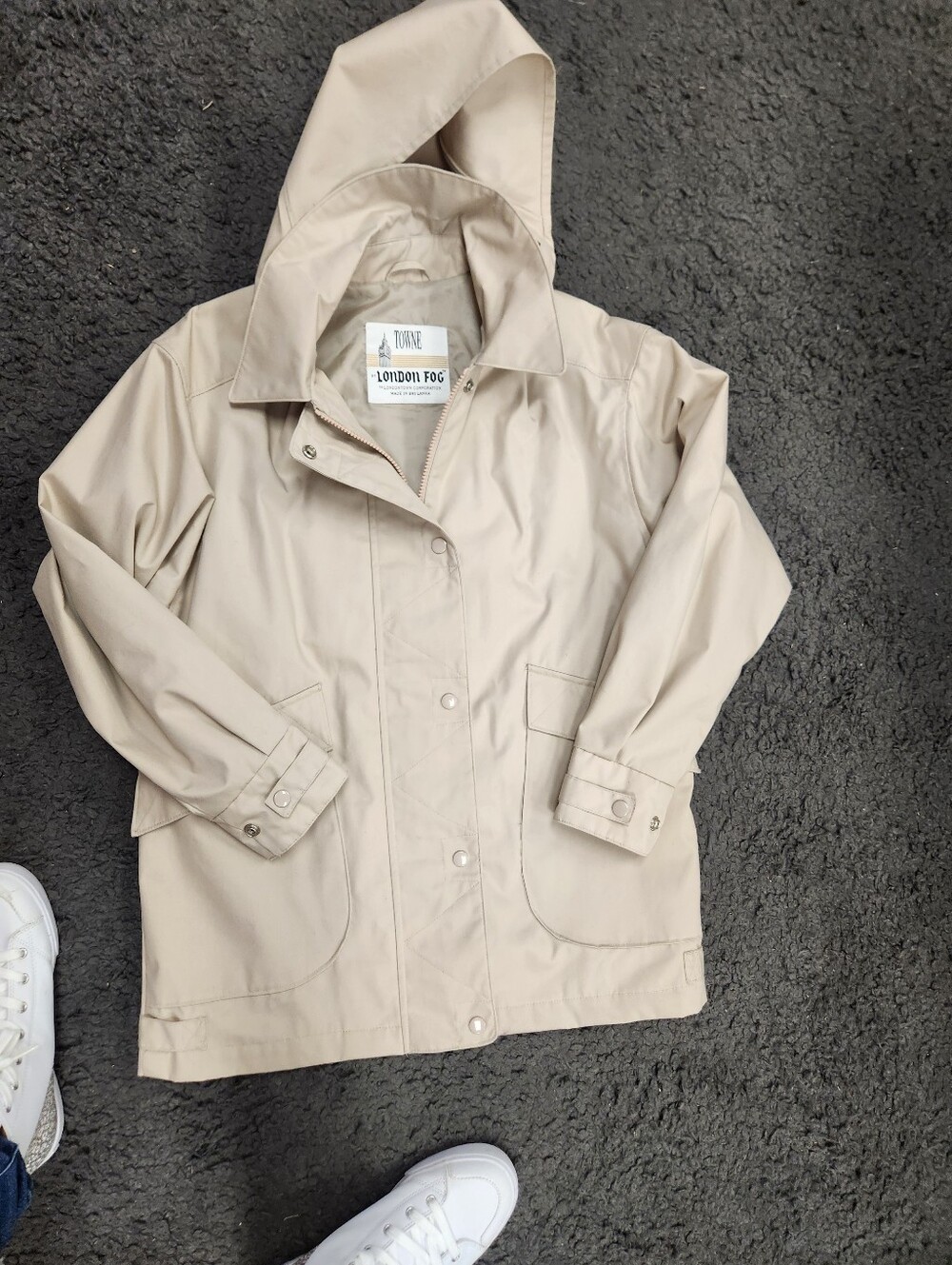London Fog Lightweight Hooded Trench Coat - Neutral Beige